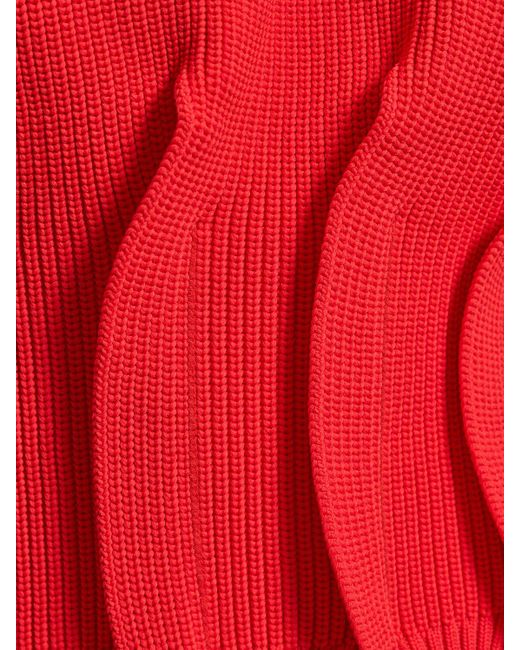Sacai Red Pleated Rib Knit Sweater