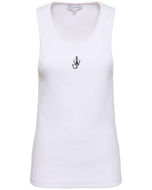 J.W. Anderson White Logo Embroidered Ribbed Jersey Top