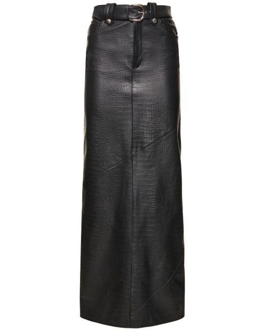 Alessandra Rich Black Croc Embossed Leather Long Skirt