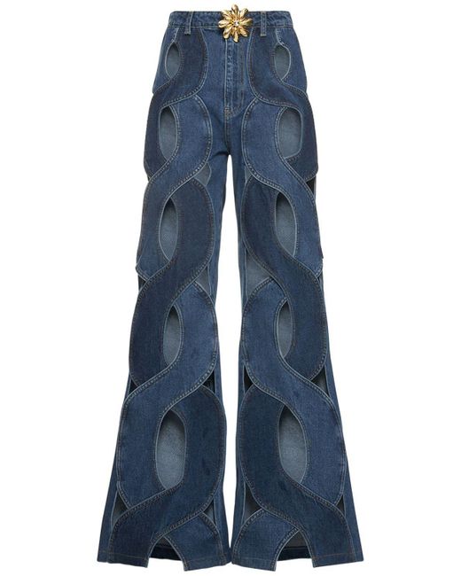 Area Rope Cutout Cotton Denim Wide Leg Jeans in Blue Lyst
