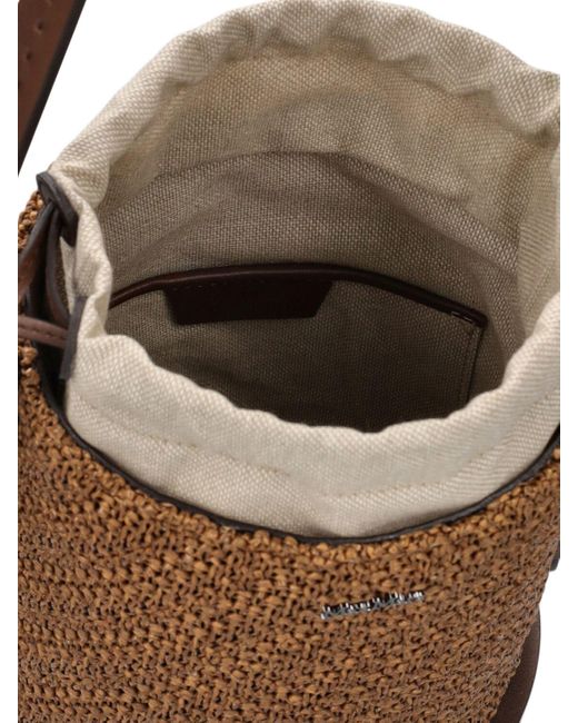 Max Mara Brown Bucket Raffia Effect Shoulder Bag