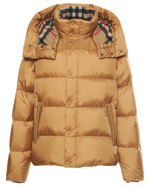 Burberry Synthetic Leeds Hooded Nylon Down Jacket in Honey (Brown) for ...