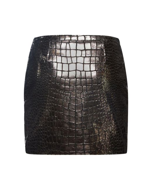 Tom Ford Black Croc Embossed Laminated Leather Skirt