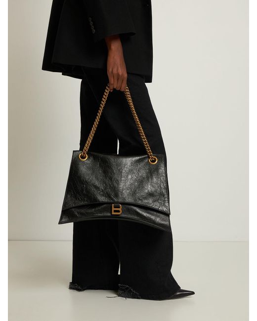 Balenciaga Black Large Crush Chain Leather Shoulder Bag
