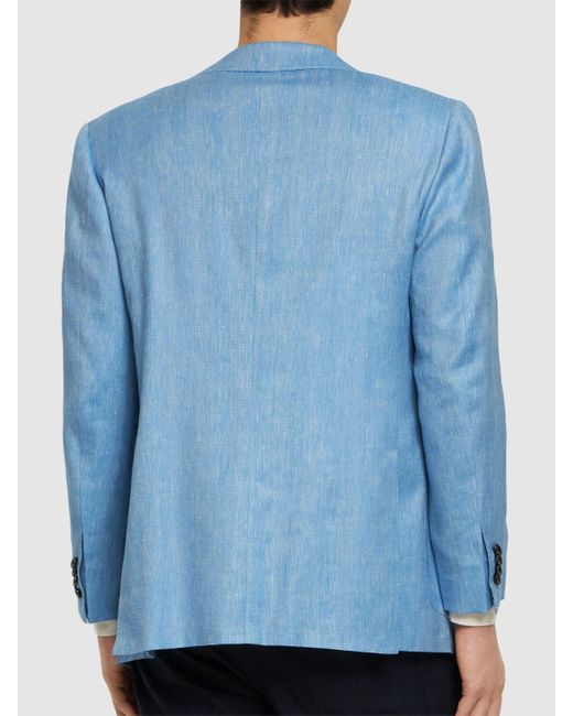 Kiton Blue Linen Blend Blazer for men