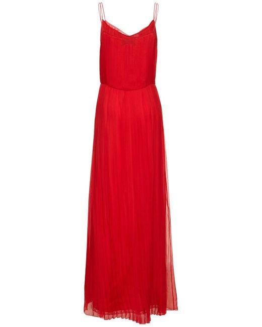 Gucci Red Silk Chiffon Long Pleated Dress