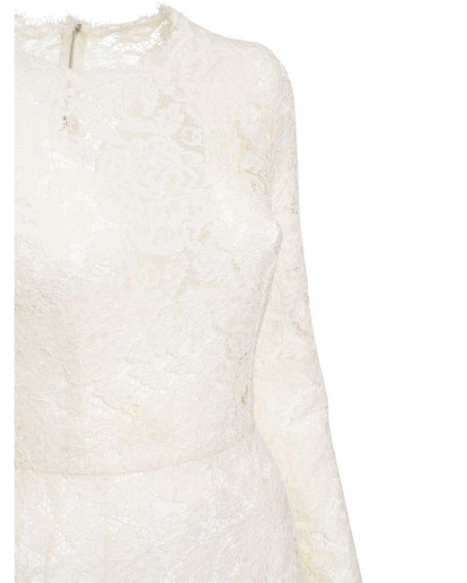 Dolce & Gabbana White Langärmeliges Midikleid Aus Spitze