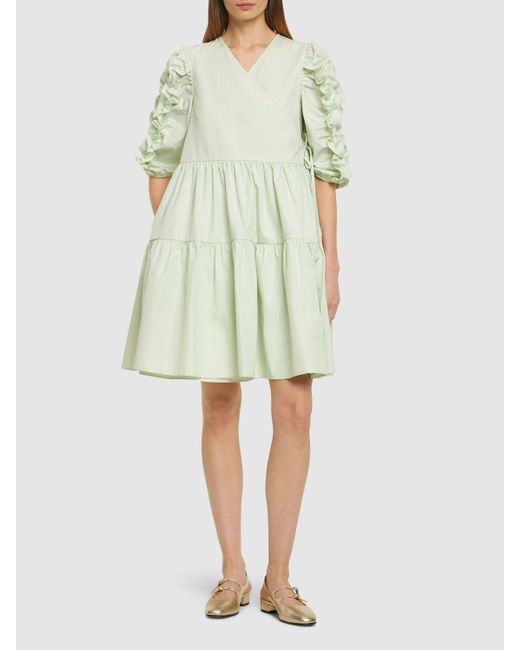 CECILIE BAHNSEN Green Vermont Cotton 3/4 Sleeve Mini Dress