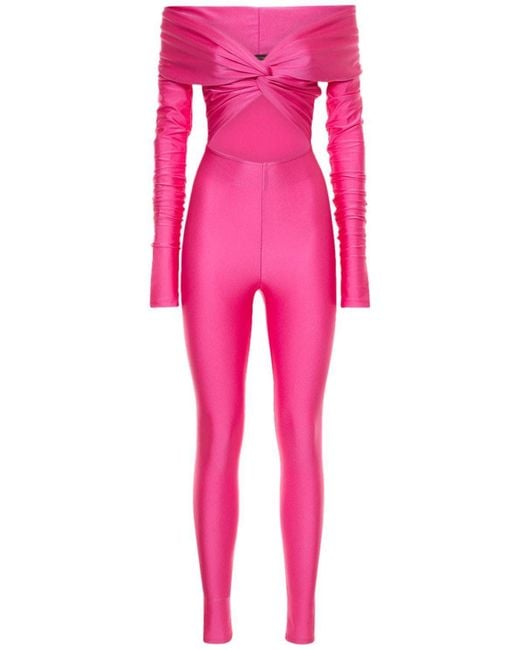 The Andamane Pink Kendall Shiny Stretch Lycra Jumpsuit