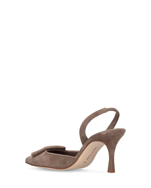 Manolo Blahnik Brown 70mm Maysli Suede Slingback Pumps