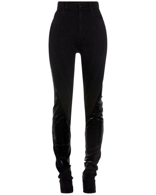 Jeans In Denim Di Cotone E Techno Jersey di Mugler in Black