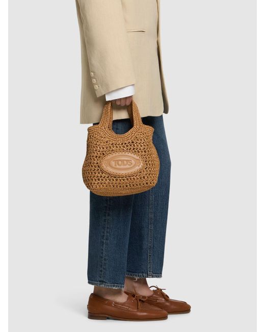 Tod's Mini Ebl Double Handle Raffia Effect Bag Brown