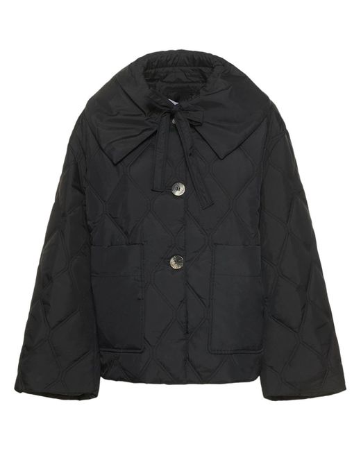 Ganni Quilted Ripstop Big Collar Jacket in Black Lyst