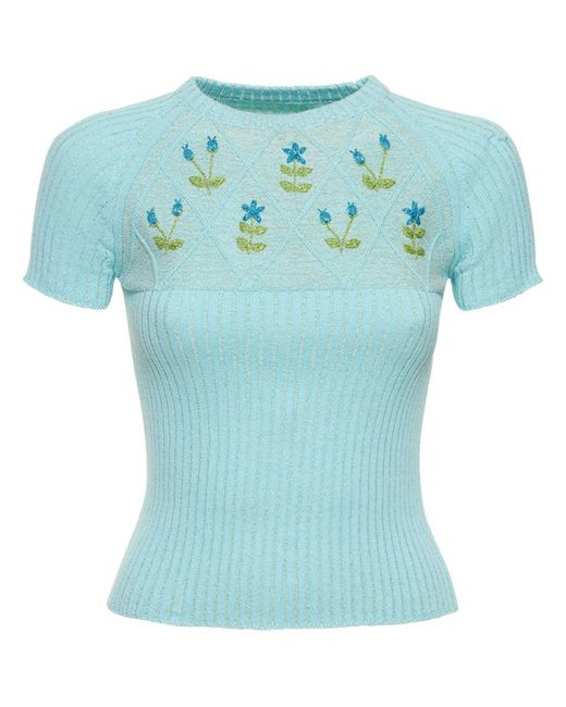 Cormio Blue Damen Diamond Cotton Blend Knit Lurex Sweater