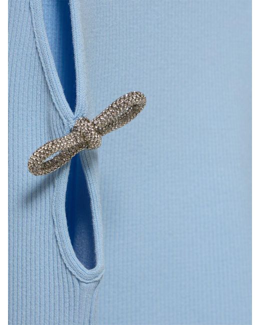 Mach & Mach Blue Embellished Stretch Knit Mini Dress