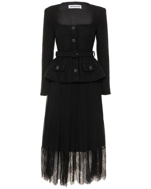 Self-Portrait Black Jacket Pleated Midi-dress
