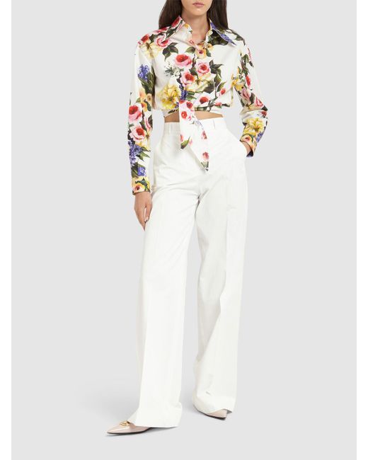 Pantaloni larghi in gabardina di cotone di Dolce & Gabbana in White