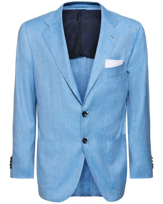 Kiton Blue Linen Blend Blazer for men