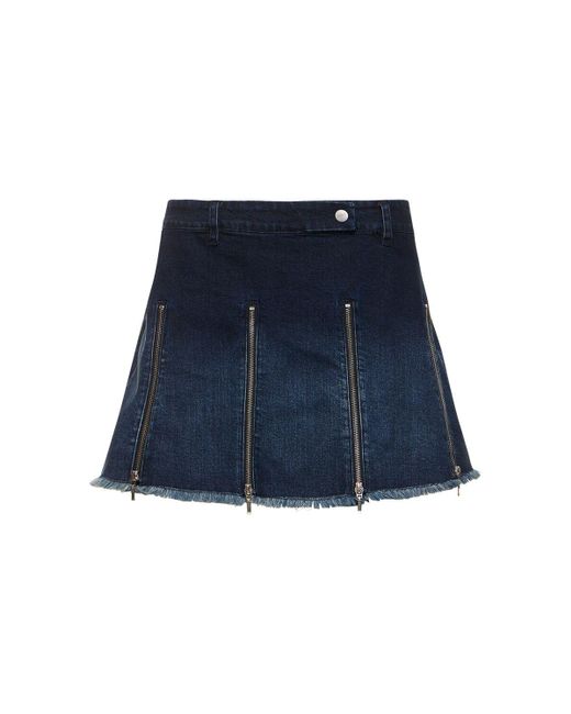 CANNARI CONCEPT Blue Pleated Denim Mini Skirt W/ Zips