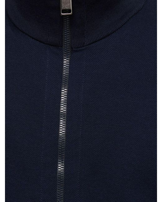 Brioni Blue Zipped Stretch Cotton Sweatshirt for men