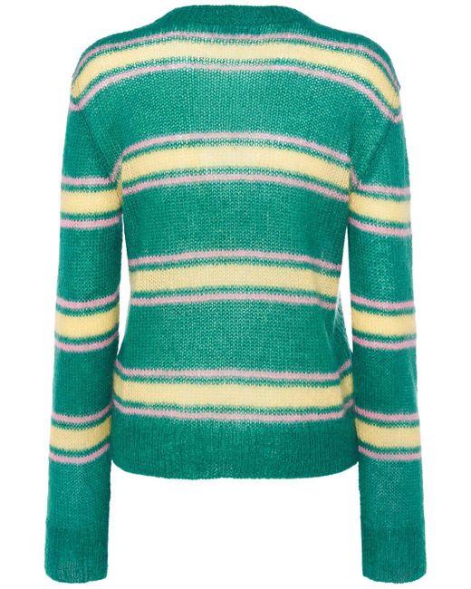 DSquared² Green Striped Mohair Blend Crewneck Sweater