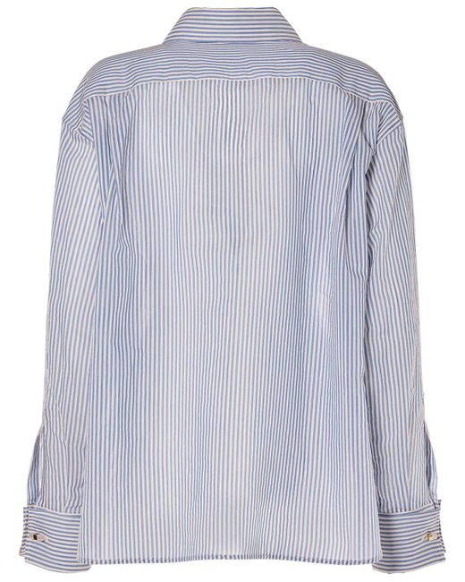 Max Mara Blue Vertigo Striped Cotton & Silk Shirt