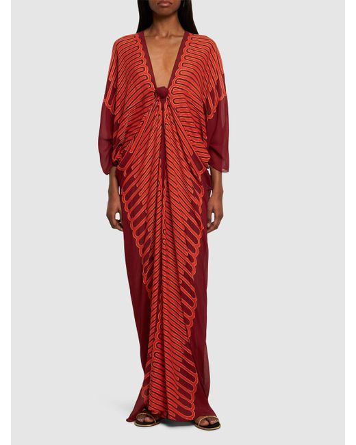 Johanna Ortiz Red Sensory Tapestry Viscose Long Dress