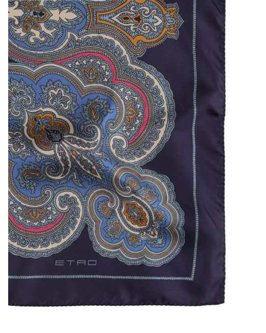Etro Blue Printed Silk Pocket Square for men