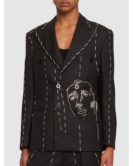 Kidsuper Black Face Embroidered Suit Jacket for men