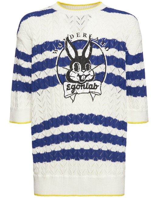 Egonlab Blue Cotton Bunny Knit T-shirt for men