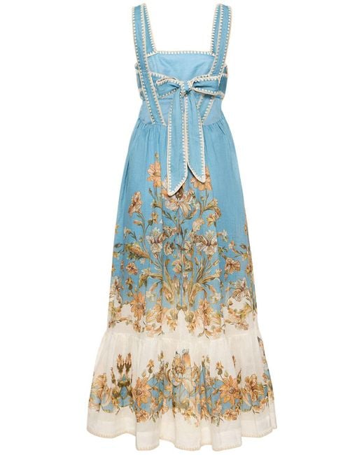Zimmermann Blue Chintz Floral-print Ramie-voile Dress