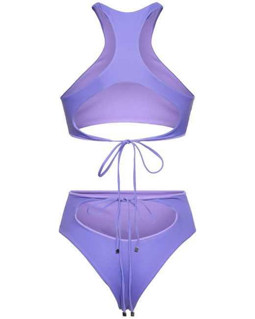 The Attico Purple Jersey Halter Neck Cutout Bikini Set