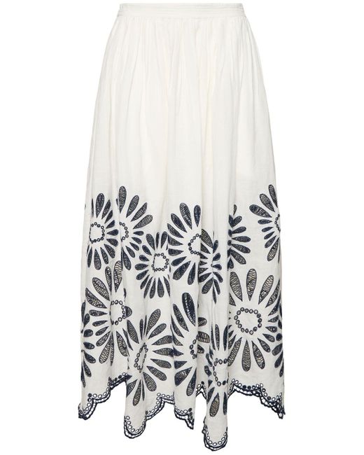 Ulla Johnson White Annisa Embroidered Long Skirt