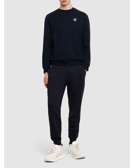 Hombre Sudadera De Algodón Con Logo Moncler de hombre de color Blue