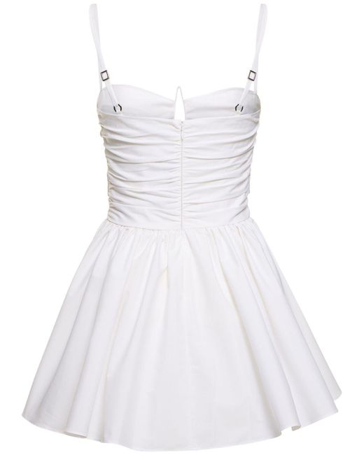 Area White Gathered Cotton Blend Poplin Mini Dress