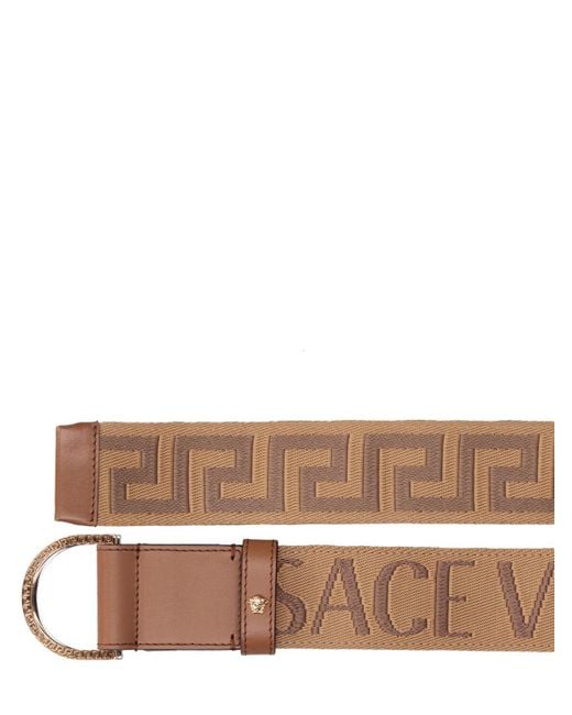 Versace Brown 4cm Logo Webbing & Leather Belt for men