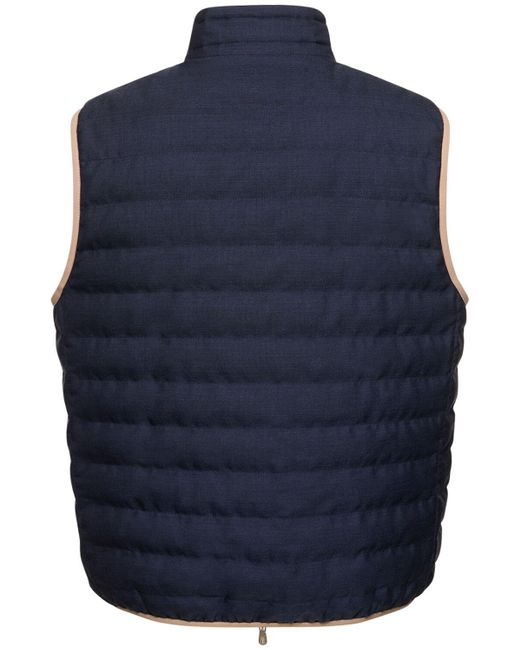 Brunello Cucinelli Blue Wool Zip-Down Vest for men