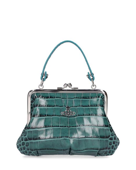 Vivienne Westwood Green Granny Frame Croc Embossed Leather Bag