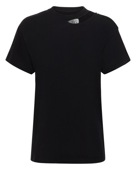 T-shirt in cotone distressed di MM6 by Maison Martin Margiela in Black