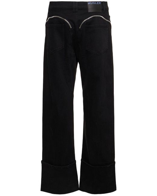 Mugler Black baggy Cotton Denim Zipped Jeans for men