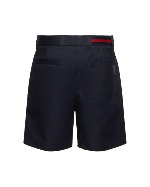 Gucci Blue Double Cotton Twill Shorts With Web for men