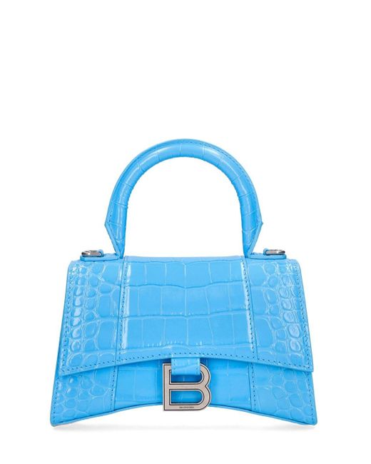 Balenciaga Xs Hourglass Leather Top Handle Bag in Blue | Lyst UK