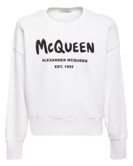 Alexander McQueen Sweatshirt Aus Baumwolle Mit Logo in White für Herren