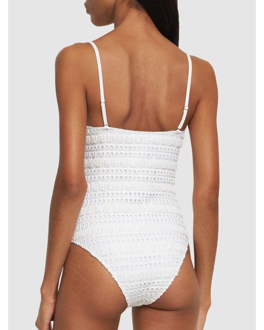 Ermanno Scervino White Embroidered Sequined One Piece Swimsuit