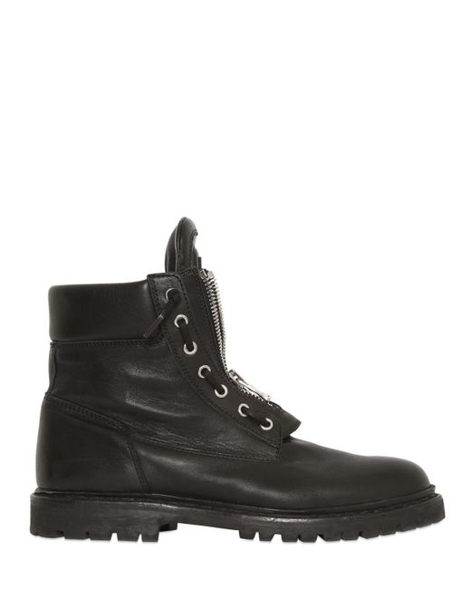 Balmain Black Zip-up Leather Combat Boots for men
