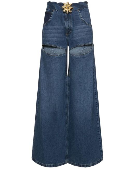 Area Slit Cotton Blend Wide Leg Jeans in Blue | Lyst