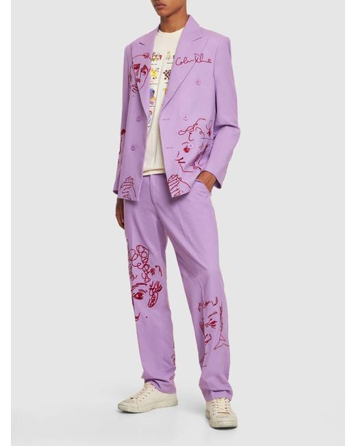 Kidsuper Purple Doodle Faces Embroidered Suit Jacket for men