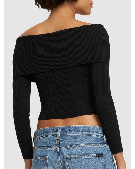 Self-Portrait Black Rib Knit Viscose Top