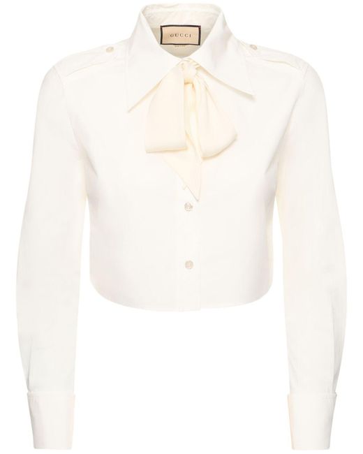Camisa de de algodón con lazo Gucci de color White