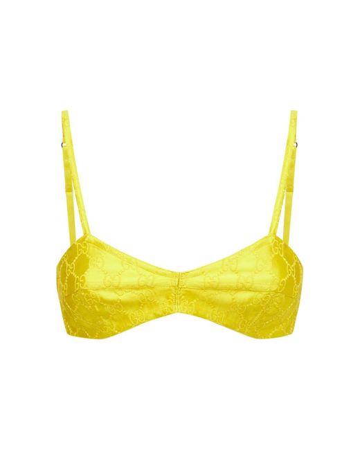 Gucci Yellow Embroidered Silk Logo Crop Top